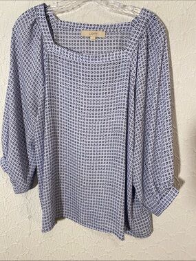 LOFT Light Blue Polka-Dot Square Neck Blouse Size Medium Professional Delicate